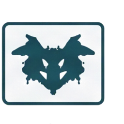 Line drawing of a symmetrical inkblot card in a rounded frame.