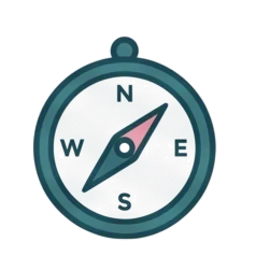 Line drawing of a compass face marked with N, E, S and W points.